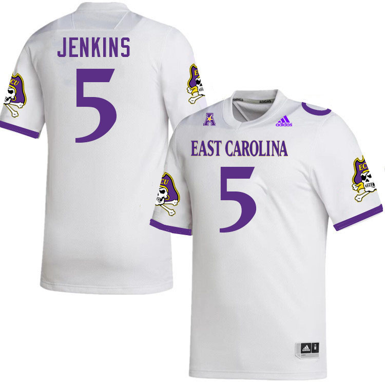 #5 Parker Jenkins East Carolina Pirates College Football Jersey Stitched-White